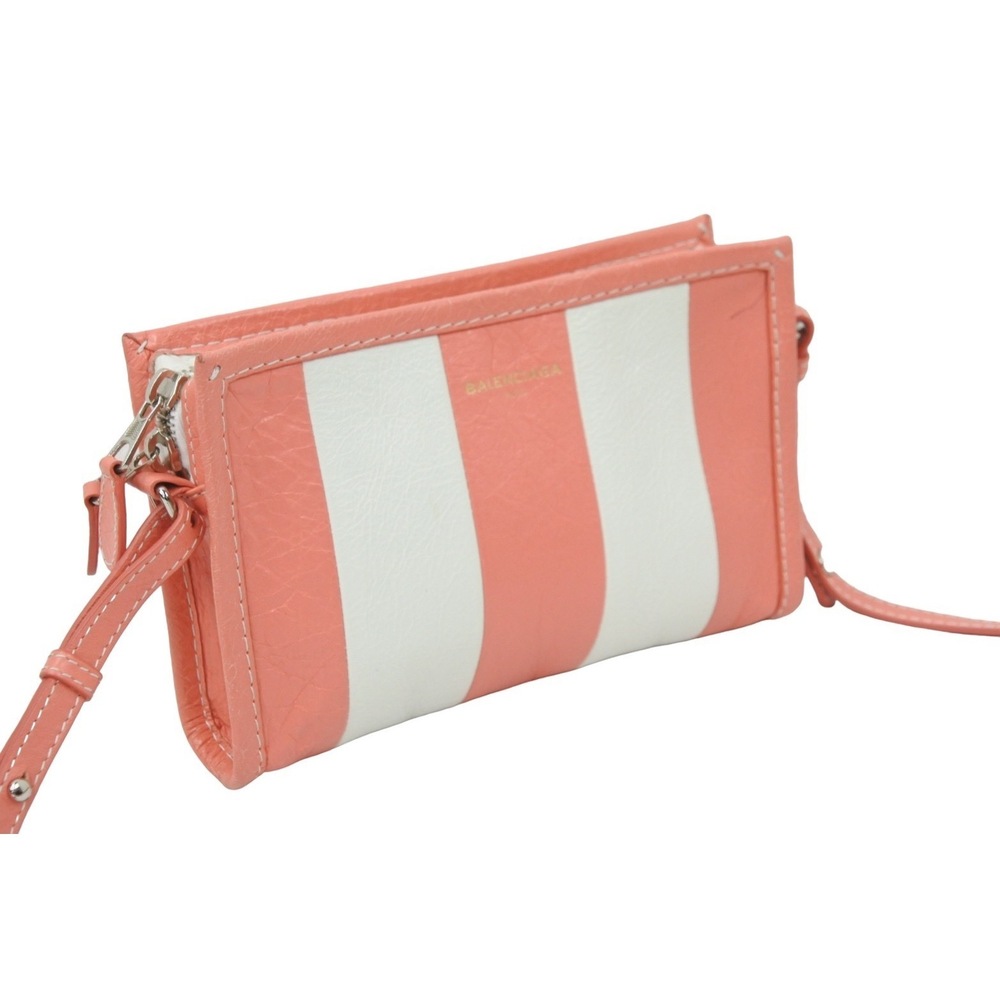 Balenciaga Pouch Wallet Shoulder Bag Leather Bazaar White Pink - Picture 4 of 10